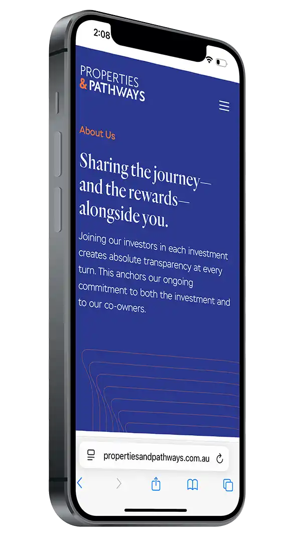 iPhone vector with blue screen from property website properties & pathways showing expert real estate and mortgage broking copywriter article.
