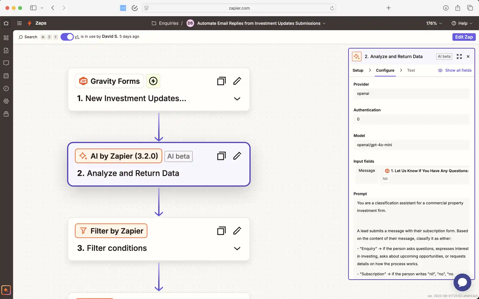 screenshot of Zapier workflow